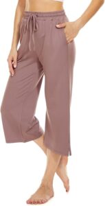 BATHRINS Womens Wide Leg Capri Pants Drawstring Loose Sweatpants Comfy Lounge Pa
