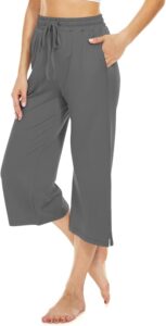 BATHRINS Womens Wide Leg Capri Pants Drawstring Loose Sweatpants Comfy Lounge Pa