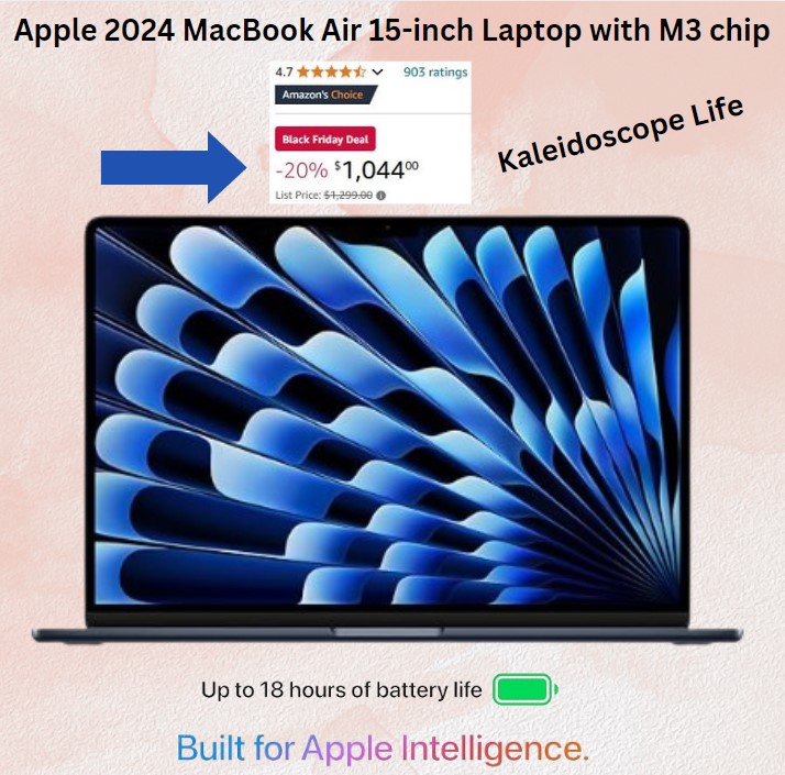 Apple 2024 MacBook Air 15-inch Laptop with M3 chip: Built for Apple Intelligence, 15.3-inch Liquid Retina Display, 16GB Unified Memory, 256GB SSD Storage, Backlit Keyboard, Touch ID; Midnight