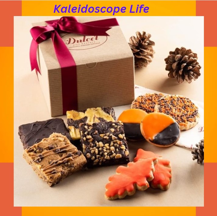 Dulcet Gift Baskets Autumn Leaves Iced Cookies-Brownies-and Treats Kraft Gift Box Ideal Gift Basket for Thanksgiving, Halloween, Autumn celebrations with Friends & Family