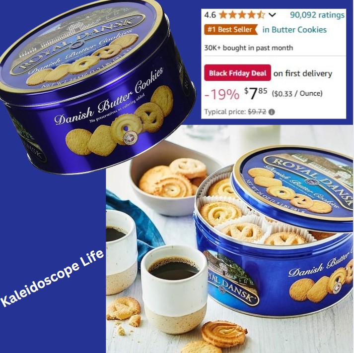 Royal Dansk Danish Butter Cookies, 24 Oz. CRISP, BUTTERY COOKIE CLASSICS: Discover a selection of rich Danish butter cookies inside this 24-ounce tin – all with pure butter cookie taste and some with a flavorful coconut or vanilla twist. DECADENT AND DISTINCTLY SHAPED: Our blue tin cookies feature our iconic and classic mix of assorted cookies in five shapes – Pretzel Style, Vanilla Ring, Finnish Style, Country Style, and Coconut.