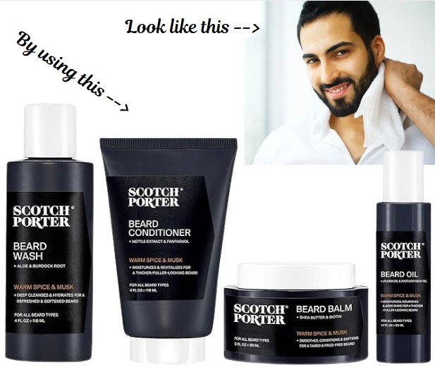 Scotch Porter Beard Kit – Cleanse, Moisturize, Soothe & Style Coarse, Dry Facial Hair for a Fuller/Healthier-Looking Beard – Includes Wash, Conditioner, Oil & Balm